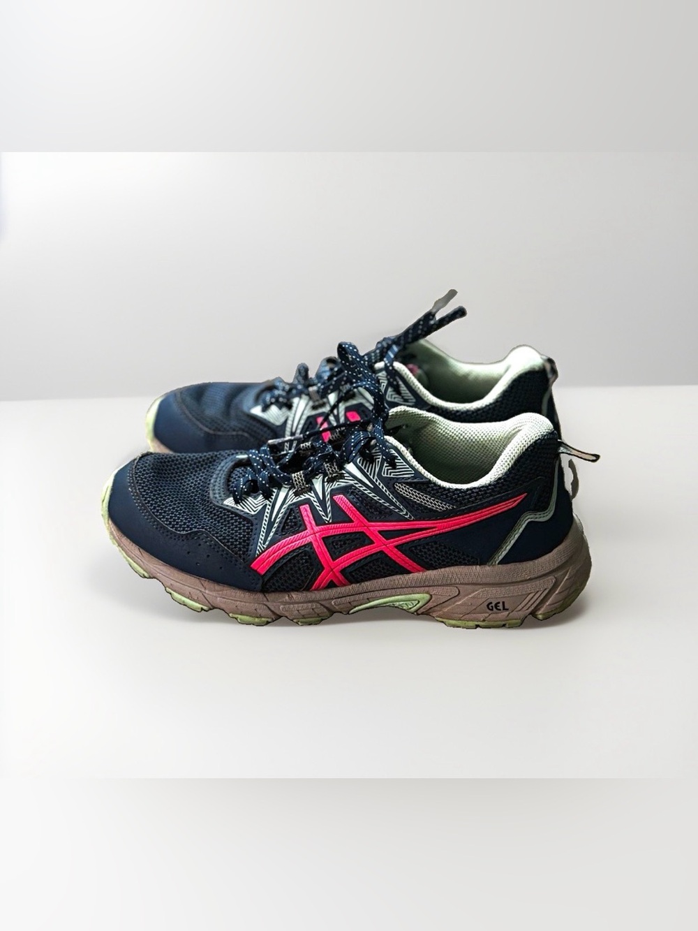 Women’s ASICS Navy Athletic Shoes with Pink Logo